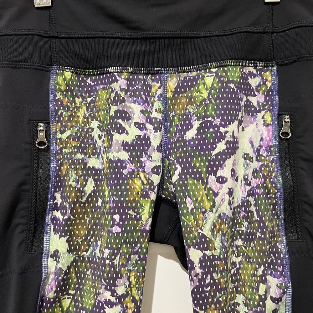 LULULEMON Black/Multicolor Patterned Leggings Mesh Zippered Pockets SZ 4 - Picture 7 of 9